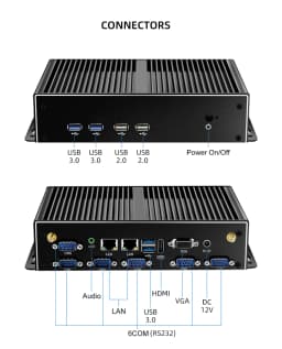 XCY Fanless Industrial Mini PC Intel Core I7 5500U 2x GbE LAN 6x COM RS232 HDMI VGA 6x USB Support WiFi 4G LTE Windows Linux