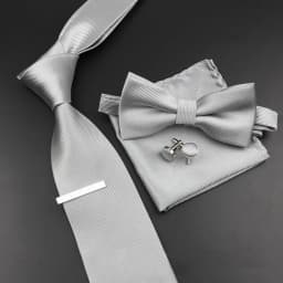 New Men's Tie Bowtie Set Luxury Business Worker Blue Black Solid Color Silk Polyester Jacquard Woven Necktie Suit Wedding Party