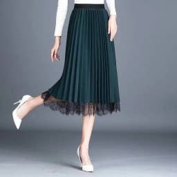 Two-Sided Wear Skirt Spring And Summer Women's New Fashion High Waist Lace Pleated Skirt Long Mesh Skirt A-Line Skirt Green Q4