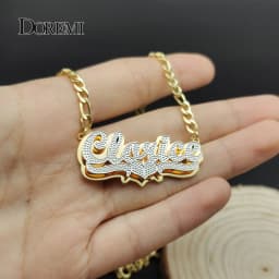 DOREMI Stainless Custom Nameplate Necklace 3D Pendant Necklace Personalized Custom Name Jewelry for Women/Men