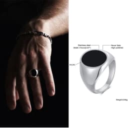 Ring for Men, Stainless Steel Square Signet Ring, Black Enamel Men's Pinky Rings,Gents Jewelry