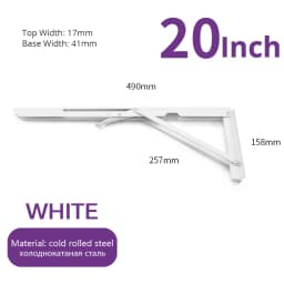 NAIERDI 2PCS 8-20inch Stainless Steel Folding Angle Bracket White Black Iron Triangle Wall Mount Bracket For Shelf Bench Table