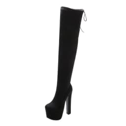 Oversized Ultra-High Thick-Heeled Patent Leather Women's Over-The-Knee Boots Waterproof Platform Flock Long-Tube Elastic Boots