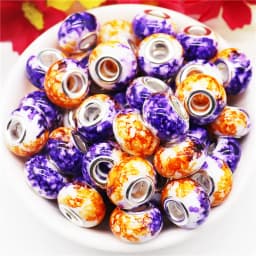 10Pcs Pink Color Smooth Surface European Resin Murano Large Hole Spacer Beads Charms for Bracelet DIY Craft Bracelet Necklace