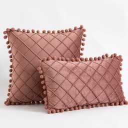 Inyahome Velvet Waist Throw Pillow with Pompom Solid Color Decorative Cushio Pillow Pink Grey Green Solid Velvet Home Pillowcase