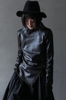UMI MAO Dark Yamamoto Style Irregular Stand Collar Diagonal Zipper Faux Leather Sweatshirt Female Cool Black Gothic Jacket Y2K