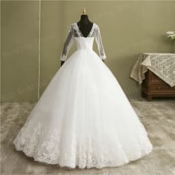 свадебное платье Bridal Ball Gown V Neck Wedding Dress Customized Vestido De Novia Princesa Lace Vintage Long Sleeve Real Image