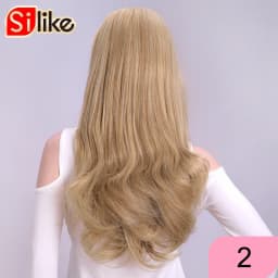 Silike 24Inch Synthetic Wavy 3/4 Half Wig Long Hair Extensions Ombre Blonde Capless Wigs Hair Clips Extension For Women 210g