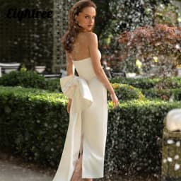 Eightree White Wedding Dresses Strapless Split Bridal Dress With Bow Sexy Tea-Length Sleeveless Satin Wedding Gowns Customized