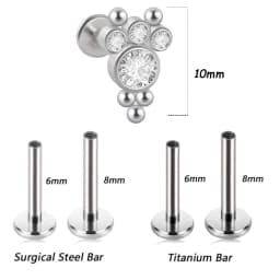 1PC G23 Titanium&Steel 16G CZ Gem Triangle Labret Lip Ring Crystal Cluster Ear Cartilage Tragus Helix Piercing Screw Fit Top 16g