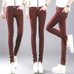 Women Color Pants Super Comfy Stretch Pull-On Classic Skinny Pants Ease Into Comfort Stretch Slim Pencil Trousers with Pocket