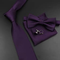 New Men's Tie Bowtie Set Luxury Business Worker Blue Black Solid Color Silk Polyester Jacquard Woven Necktie Suit Wedding Party