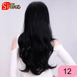 Silike 24Inch Synthetic Wavy 3/4 Half Wig Long Hair Extensions Ombre Blonde Capless Wigs Hair Clips Extension For Women 210g