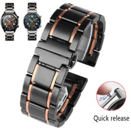 20mm 22mm luxury ceramic and stainless steel black gold strap for Samsung s2 3 4 Huawei GT watch strap bracelet wristband belt