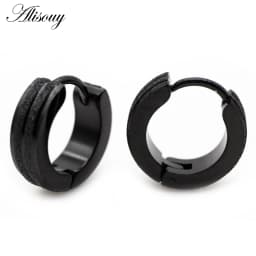 Alisouy 2pcs New Frosted Scrub Groove Ear Earring Stainless Steel Small Circle Hoop Earrings for Women Men Punk Piercing Jewelry