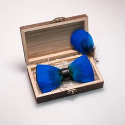 EASTEPIC Handmade Feather Bow Tie Brooch Wooden Box Set Men's Exquisite Accessories for Wedding Party Birthday Gift Necktie