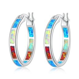 CiNily White Fire Opal Hoop Earrings With Stone Silver Plated Small Round Circle Chic Summer Punk Jewelry Best Gifts for Woman