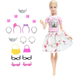 14 Pcs / Lot = 1x Fairy Tale Doll Dress + 13x Random Accessories Shoes Handbag Glasses Clothes for 11.5'' Doll Girl Baby Toys
