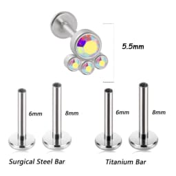 1PC G23 Titanium&Steel 16G CZ Gem Triangle Labret Lip Ring Crystal Cluster Ear Cartilage Tragus Helix Piercing Screw Fit Top 16g