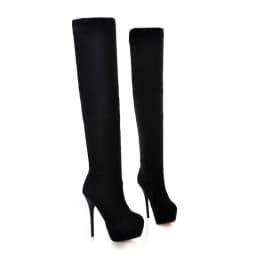 Super High Waterproof Platform Stiletto Heel Winter Women's Flock Boots Short Plush High Heel Large Size Over-The-Knee Boots