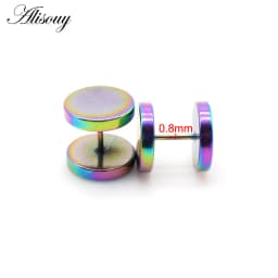 Alisouy 2pcs Gothic Stainless Steel Barbell Round Stud Earrings For Women Men Dumbbell Pierceing Earrings Punk Fashion Jewelry