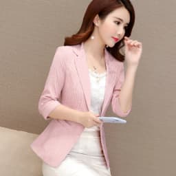 Elegant Women's Stripe 3/4 Sleeve Suit Jacket 2026 Spring Summer Thin Slim Outwear Single Button Female Office Blazer Coat Tops