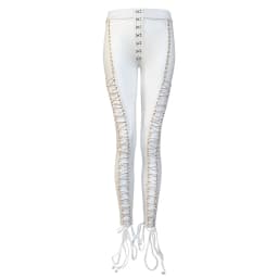 Cardi B Outfit Lace Up Blazer Backless 2 Piece Pants Set Tassel Eyelet Embellished Buckle V Neck Outwear Sexy Mesh Pants