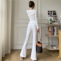 QOERLIN Micro-Flared Pants Women's High Waist Slim Casual Chic Wide Leg Split Trousers Elegant Black White Suits Pants