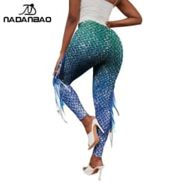 NADANBAO Mermaid Printed Pants Fish Scales Cosplay 3D Printed Women Bottoms Fashion Women's Leggings Tight Yoga Pants