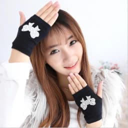 Lovely Cartoon Animals Pattern Skull Winter Rivet Gloves Women Warm Knitted Diamonds Sequins Cool Fingerless Dancing Gloves G101