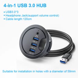 USB HUB Mount In Desk HUBs USB 3.0/2.0 HUB With SD/TF Card Reader External Stereo Sound Type C Port For PC/Tablet USB Splitter