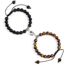 Hot Couple Distance Bracelets 2pcs/set Natural Stone Beads Braided Bracelet Lovers Heart Magnet Adjustable Bangle Friend Jewelry
