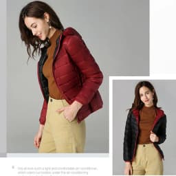 Women Ultra Light 90% Duck Down Jacket Hooded Jackets Long Sleeve Double Side Wear Reversible Lightweight Warm Coats