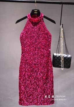 The New 2021 Sequins Glittering Collar Sundress Packet Buttock Sexy Cultivate One's Morality Show Thin Render Dress Sleeveless