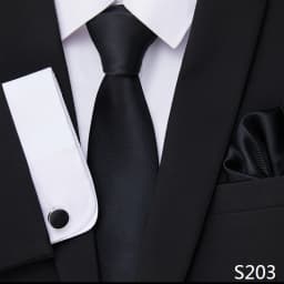 Newest Style Holiday Present 100% Silk Tie Pocket Squares Cufflink Set Necktie Men Dark Blue Wedding Accessories Office Cravat