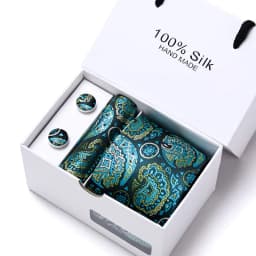 Brand 100% Silk Ties Gift box Office Men Classic Party Wedding striped 7.5cm Silk Wedding Floral Tie Necktie Handkerchief Set