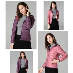 Women Ultra Light 90% Duck Down Jacket Hooded Jackets Long Sleeve Double Side Wear Reversible Lightweight Warm Coats