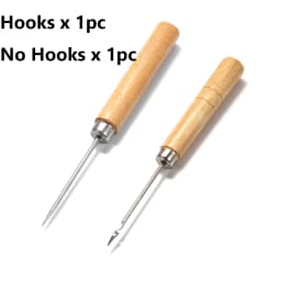 2pcs Wooden Handle Sewing Awl Hand Stitching For DIY Leather Bracelet Jewelry Making Repair Tool Punch Sewing Needle Hook Tool