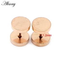 Alisouy 2pcs Gothic Stainless Steel Barbell Round Stud Earrings For Women Men Dumbbell Pierceing Earrings Punk Fashion Jewelry