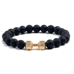High Quality Men Beaded Bracelet Natural Black Lava Stone Dumbbell Charm Bracelets Energy Fitness Barbell Fashion Women Jewelry