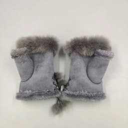 Female Rabbit Hair Wrist Gloves Fingerless Computer Typing Mittens Winter Women Suede Leather Warm Thick Cashmere Gloves G58