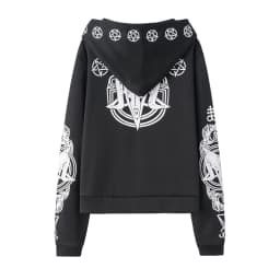 Irregular Black Punk Hoodie with Sheep Head and Moon Print Hoodie