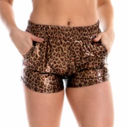 Shiny Metallic Women Shorts Pants Leopard Print Boxer Short PU Shiny Night Party Club Wear Sexy Women Loose Short with Pockets