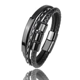 MingAo Charm Name Letter Customize Leather Breaclet for Women Men Stainless Steel Beads Braided Rope Wrist Bracelet Personalized