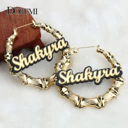 DOREMI Trendy Acrylic Custom Name Earrings Stainless Bamboo Hip Hop Round Earring Female Personality Color Acrylic Earrings Gift