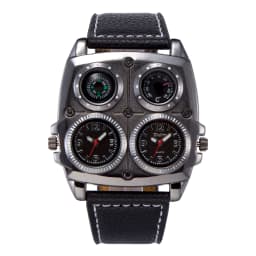 Oulm Men's Watches Two Time Zone Army Pilot Style Watch Big Size Military Quartz Clock Male Leather Strap Wristwatch