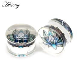 Alisouy 2pcs Wolf Fish Flower Feather Transparent Acrylic Ear Plugs Expanders Tunnels Strechers Earring Piercing Body Jewelry
