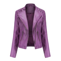 Short Brown Women's Purple Long Sleeve PU Coat, Fashion Motorcycle Women Leather Jacket, Autumn Black Lady's Jaqueta