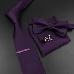 New Men's Tie Bowtie Set Luxury Business Worker Blue Black Solid Color Silk Polyester Jacquard Woven Necktie Suit Wedding Party