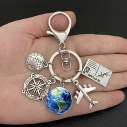 Earth plane keychain pendant earth compass personality memorial key ring gift for travel lovers